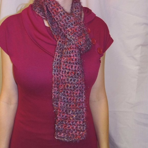 Shiny Pink Purple Boa New Years Eve Party Scarf 60x3 Handmade Crochet Knit New - Picture 1 of 8